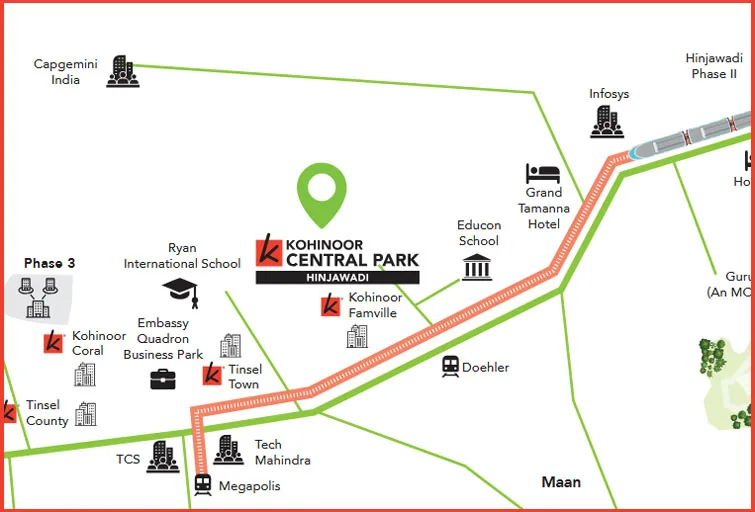 KOHINOOR CENTRAL PARK Location Map and Nearby Landmarks